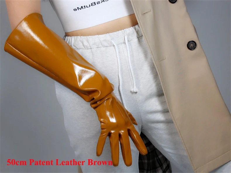 50cm Patent Leather Long Gloves Big Sleeve Lantern Sleeve Emulation Leather Bright Leather Bright Rose Red Female WPU12-50W