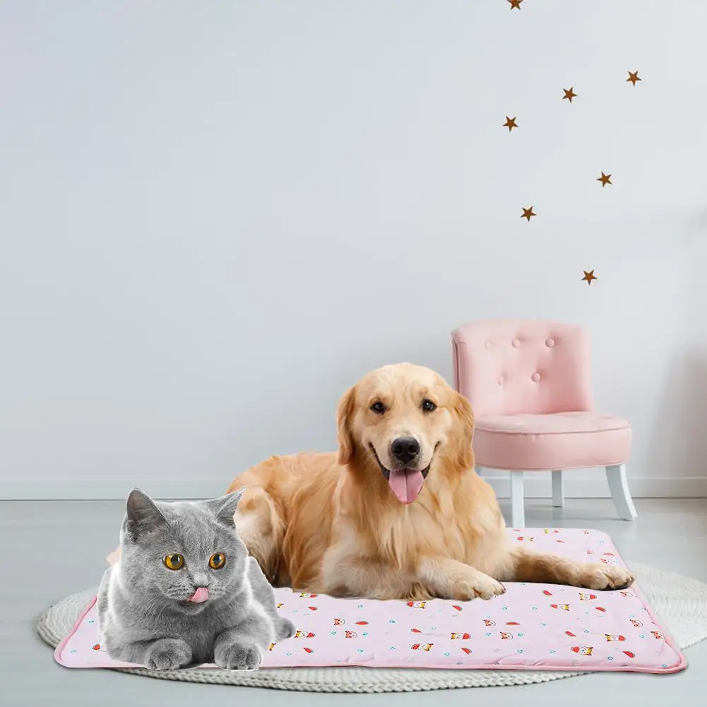 Pet Cat самовосcooling вающийся коврик летний охлаждающий матрас Шелковый коврик для питомника легко складывается дышащая холодная ткань портативный быстрая