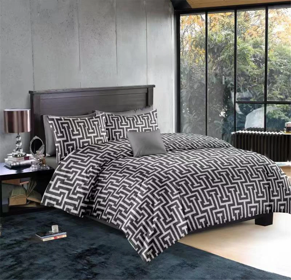 Geometric Pattern Bedding Set Duvet Cover King Queen Size Comforter Sets High Quality Bed Linen Gray Luxury Linings | Дом и сад