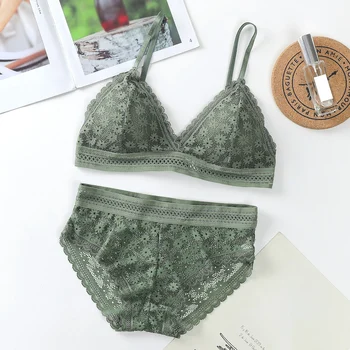 

Bra And Brief Sets Lace Hollow Sexy Lace Beauty Back Suit Underwear 2-piece Set Gather Seamless Women's Underwear Panties M