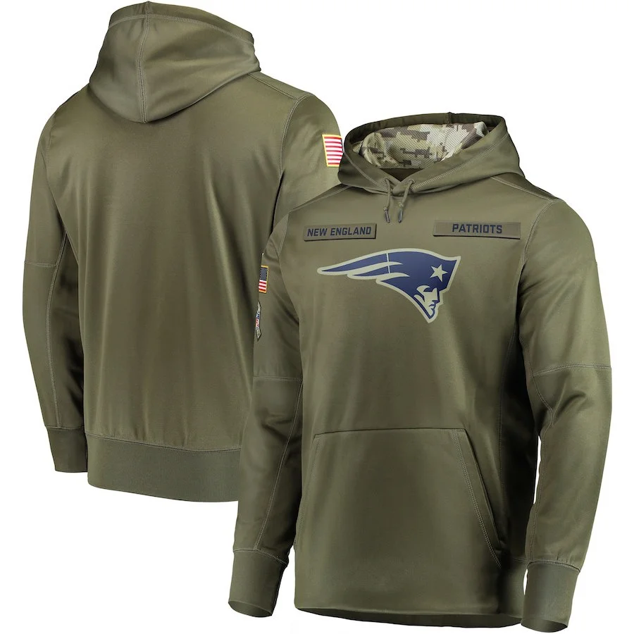 

New Englands Sweatshirt Patriots Salute to Service Sideline Therma Performance Pullover American football Hoodie Olive