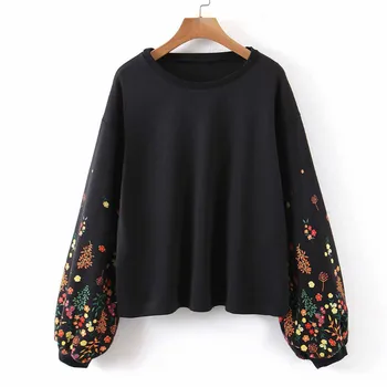 

Flower Printed Sweatshirts Women Sudadera Clothing Fashion Casusal Long Sleeve O Neck Loose Pullovers Female Tops Harajuku Coat