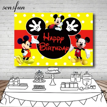 

Sensfun New Design Mickey Mouse Backdrops Yellow Red Black Theme Boys 1st Birthday Party Photography Background Custom Photocall