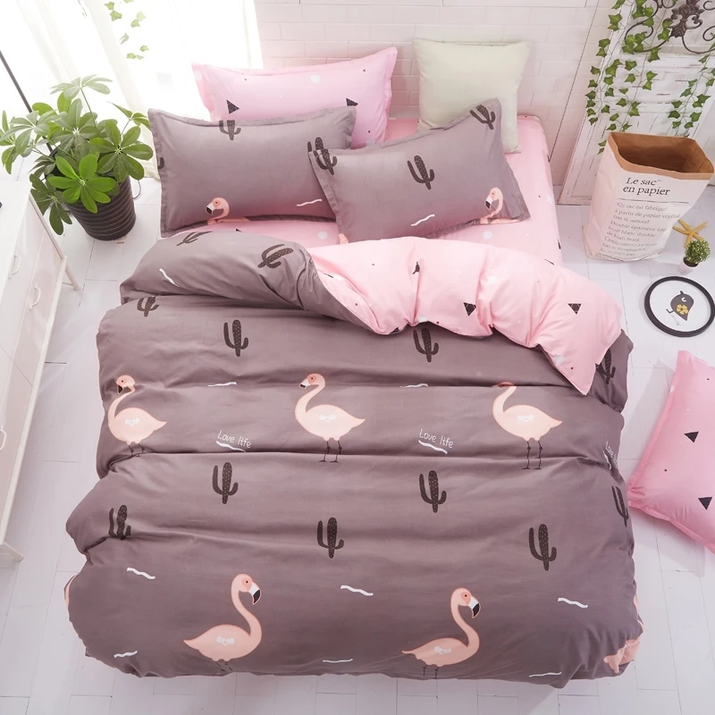 Aloe Cotton Four-piece Three-piece Bedding Set Home Textile Quilt Coverlet Double Bed Gift Student Dormitory Simple Cartoon | Дом и сад