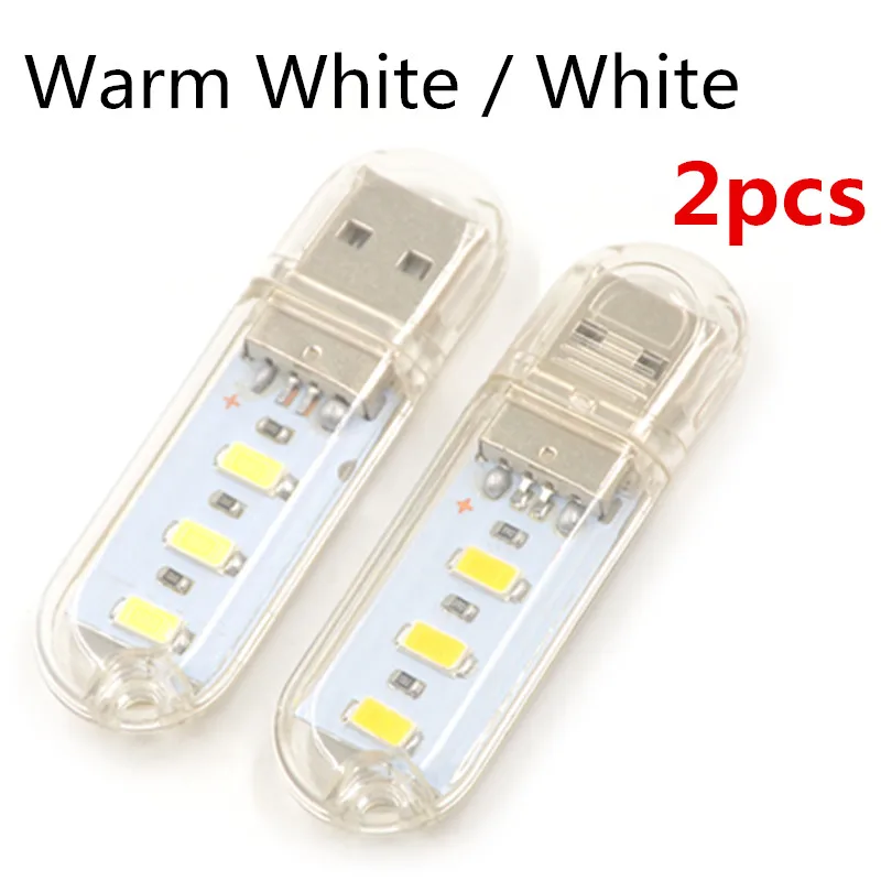 2pcs DC 5V 3 LEDs Bulbs Tubes Mini USB Lamp Book Lights Camping LED Bulb USB LED Night Light For PC Laptops Notebook Reading