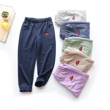 Летние детские льняные противомоскитные штаны на гусеничном ходу Детские однотонные брюки с вышитым рисунком детская одежда Wh