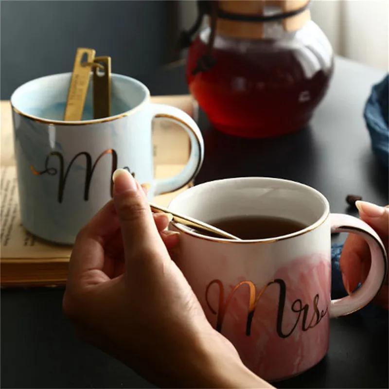 Роскошная керамическая кружка с каменным узором для водного напитка Mr Mrs Coffee Tea Milk