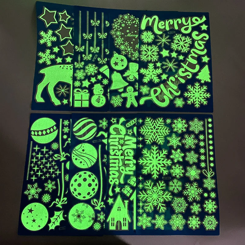 Description Picture 5 of item2pcs/set Christmas Luminous Sticker Glow In The Dark Elk Bell Snowflake Wall Decal Xmas Home Kids Room Window Sticker Decoration