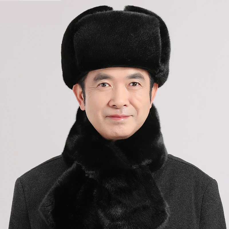 Middle aged elderly bomber hats men's winter old man grandpa thicken warm causal windproof cotton Lei Feng hat black plus size navy blue bomber hat