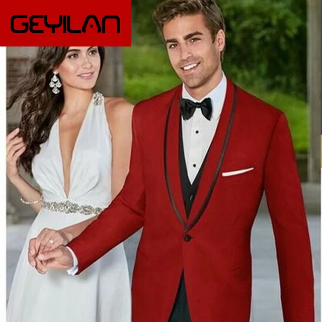 

New Red Mens Suits (Jacket+Pants+vest+tie) 3 Pieces Wedding Suits for Men Groom Tuxedos Business Formal men Suit