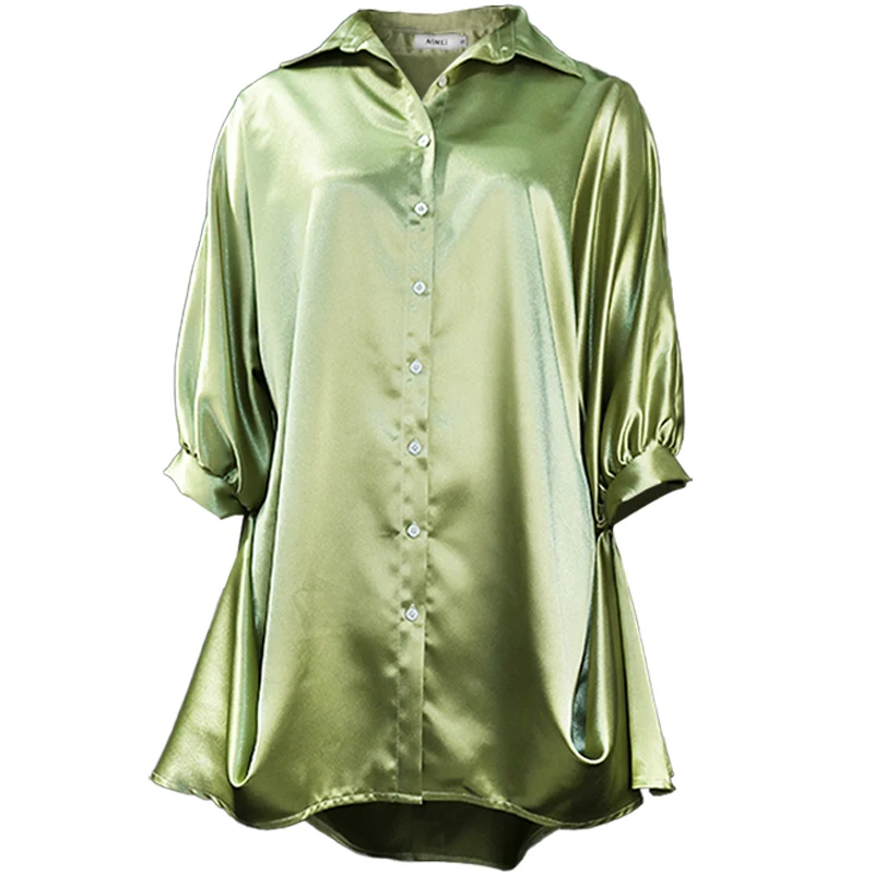 

Plus Size Loose A Line Dress Shirt Women Bat Sleeve Button Up Casual Cardigan Long Blouse African Shiny Dresses Party Clubwear