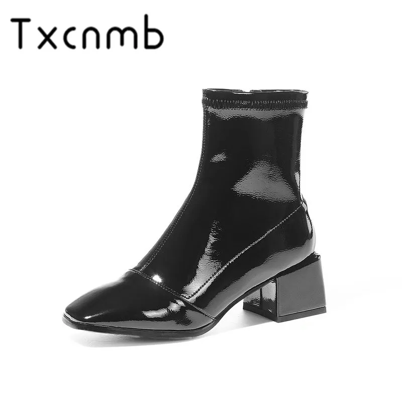 

TXCNMB Quality Genuine Leather Women Ankle Boots Zipper Platforms Short Boots Elegant High Heels Winter Party Prom Shoes Woman