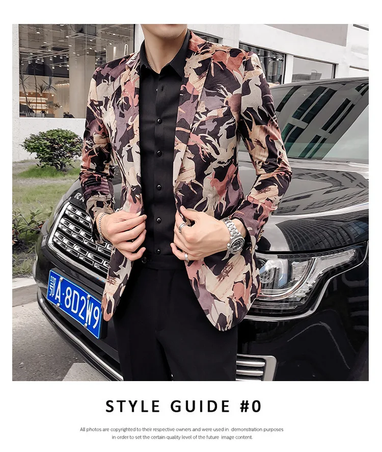 Принт человек блейзер Hombre Человек пиджак Slim Fit деловой повседневный деловой пиджак модная Свадебная вечеринка костюм пальто