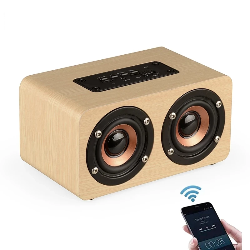 6W Wooden Bluetooth Speaker Portable Stereo HiFi TF Play Hand Free Call AUX Input Super Bass Loudspeaker Dual Subwoofer bluetooth speaker
