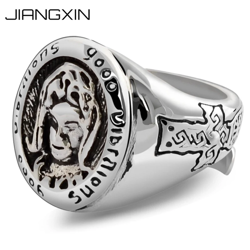 

8.3g 925 Sterling Silver Virgin Mary Cross Open Adjustable Size Ring for Men Punk Rock Jewelry Thailand Vintage Silver Gift