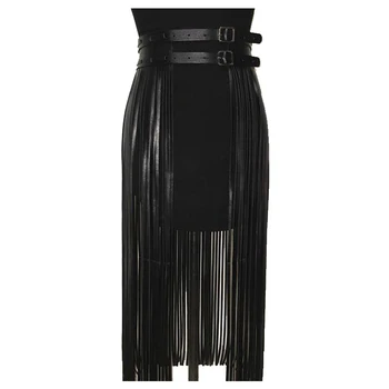 

Leather Dress For Women PU Leather Short Long Tassel Skirt Party Slim Personality Girdle Female Skirt Black Summer Fashion Belts
