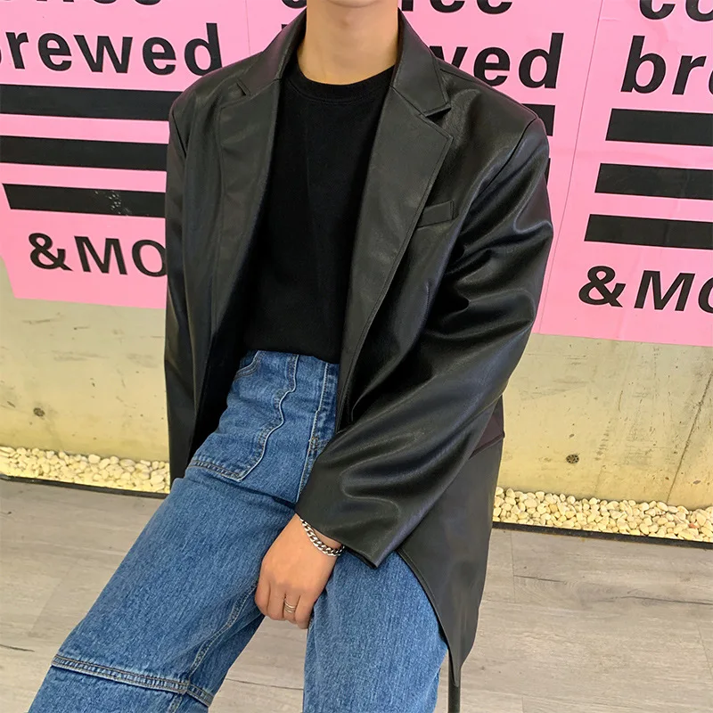 

Домашние осенние кожаные туфли костюм свободные однорядные на двух пуговицах костюм для досуга из искусственной кожи Куртка Мужской стиль