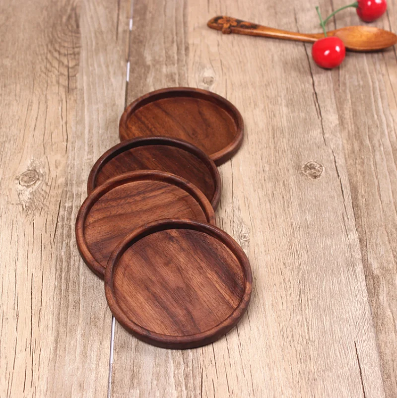Round 2 1 шт. деревянная чашка Pad черный орех квадратный круглый теплоизоляция маленькая посуда для дома деревянные принадлежности чашка Wad толстые подставки десертная тарелка - Цвет: Round 2