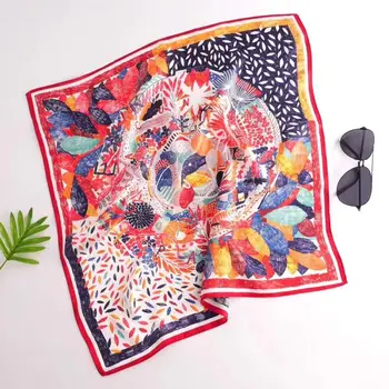 

luxury scarf women foulard 100% silk satin neck pocket scarf square multi color accessory bandana wrap leaf scarf 53*53cm 2020
