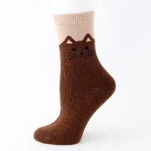 3 пары/партия, вязаные пижамы с рисунками из искусственной шерсти уплотненные Зимние Теплые повседневные Повседневное аксессуары мягкие взрослых милый кот Для женщин носки подарок спорт