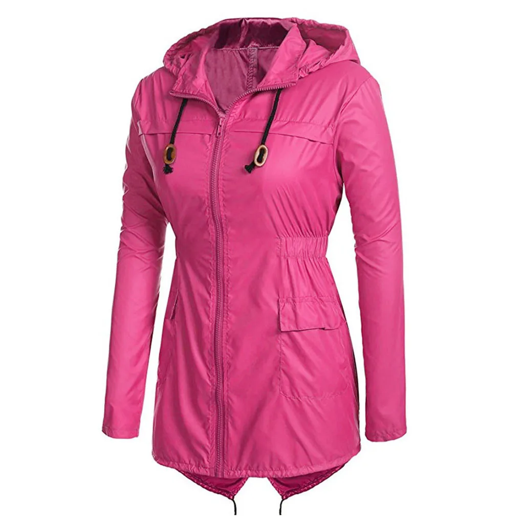 Plus Size Women's Lightweight Hooded Raincoat Waterproof Active Outdoor Rain Jackets Casual Solid Color Cycling Coat For