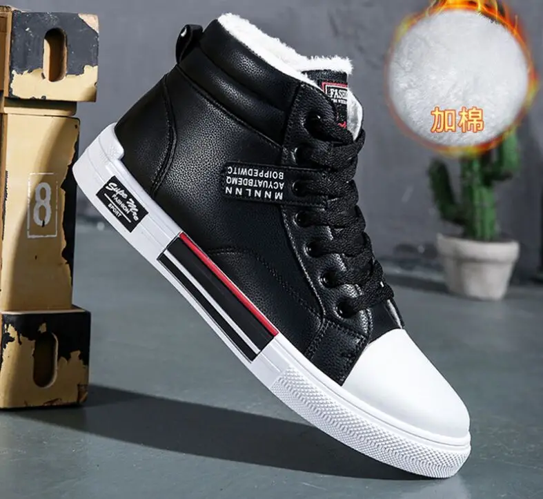 Winter men shoes high-top Men's Casual Shoes black shoes for men Keep warm Canvas shoes men fashion Leather Casual Shoes 40 2