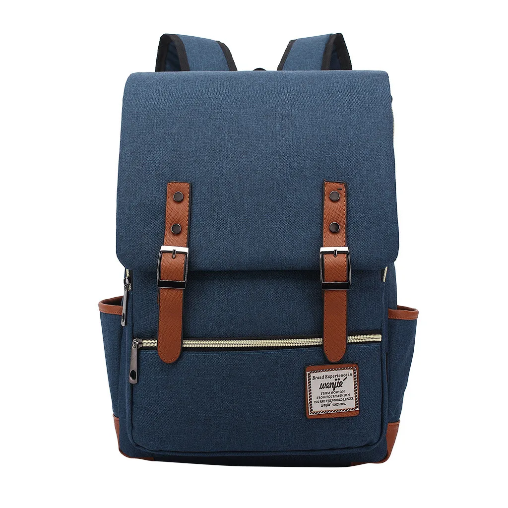 Ретро Холст для путешествий на открытом воздухе рюкзак для мужчин и женщин сплошной цвет большой емкости школьные рюкзаки на молнии Mochilas ранец - Цвет: Темно-синий
