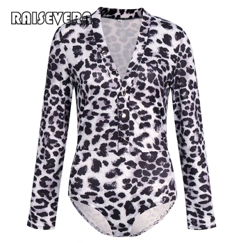 

Women Jumpsuit Sexy Leopard Print V-neck Rompers Button Up Overalls Long Sleeve Snake Skin Bodycon Jumpsuit Skinny Bodysuits