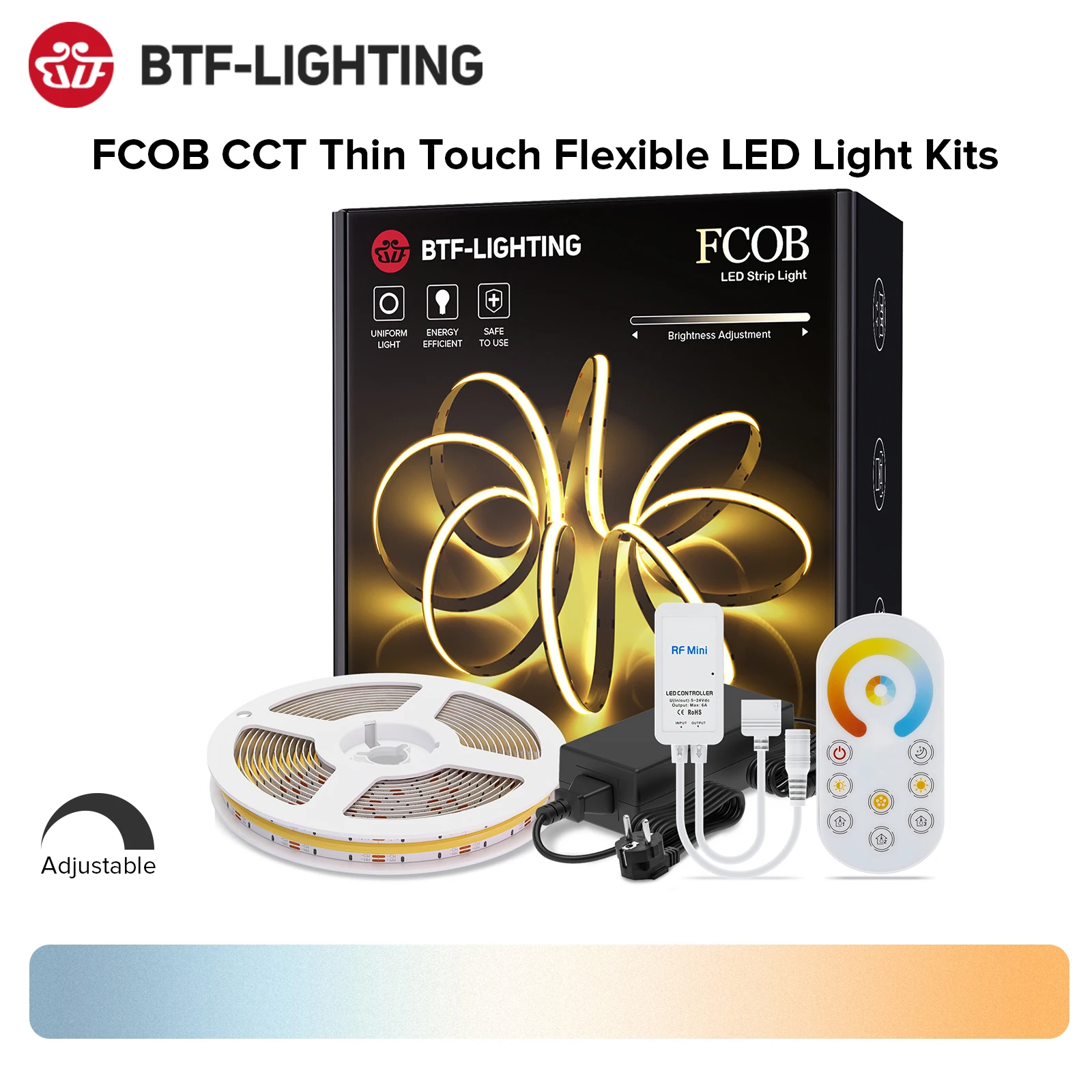 Ультратонкая радиочастотная Светодиодная лента FCOB CCT RA90 приглушаемая Гибкая LED