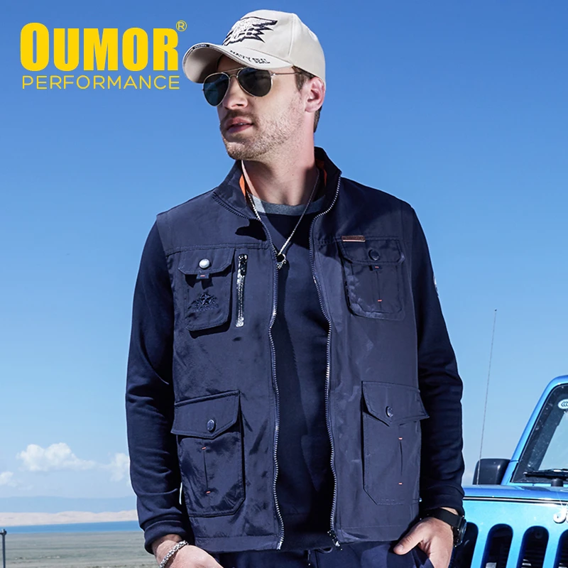 Oumor/Мужская Осенняя новая верхняя одежда года, грузовые тактические жилеты с рыбками, куртка, Мужская одежда, Толстая куртка с несколькими карманами и защитой от воды, мужские жилеты