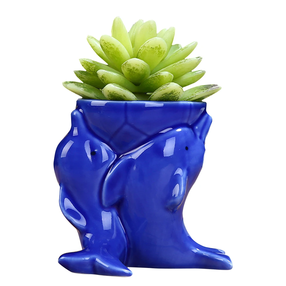 Синий Plants Desktop Small Home Dolphin Office Succulents Cartoon Flower Pot Garden Decor Container Ceramic Planter Bonsai Crafts - Цвет: Синий