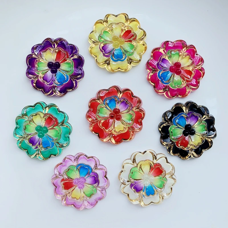 

32mm Acryl Colorful Flower Flat back rhinestone appliques Wedding decorate Buttons DIY For Craft Garment 8pcs -17E28