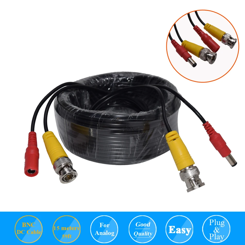 

BNC CCTV DVR Camera Video Power Cable 59ft 15m for Analog AHD CVI CCTV Surveillance Camera DVR Kit