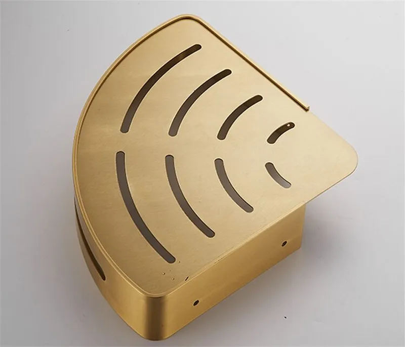 Bathroom Shelves Brushed Gold Aluminum Bath Shower Rack Nail Punched Corner Shelves With Hooks Bath Hardware Free Shipping