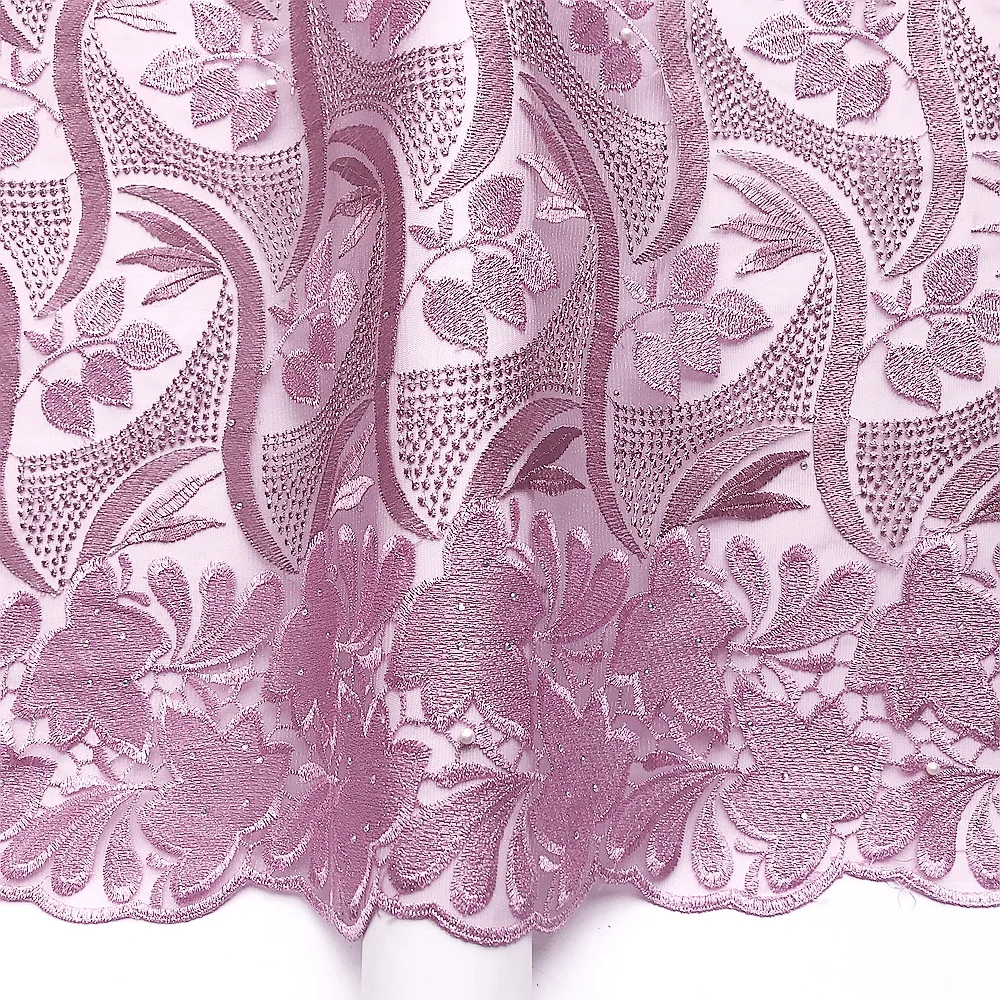 

African Lace Fabric 5 Yards Lilac Mesh Net French Lace Fabric 2022 High Quality Swiss Cord Nigerian Lace Fabrics for Wedding