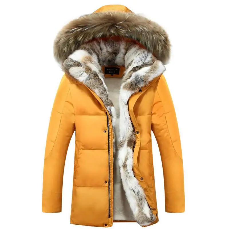 

Men's and women's leisure down jacket high quality thick warm warm with Fur hooded parka brand big size yellow black white S-5XL