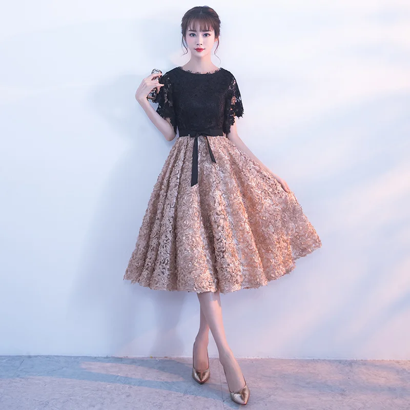 2022 Spring New Lace Dress Evening Dress Black With Khaki Color Elegant  Fashion Short Club Prom Party Gowns Dresses Robe Korean - Dresses -  AliExpress