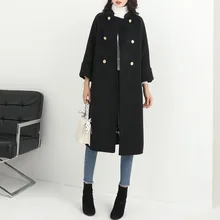 Офисная Дамская однотонная Длинная шерстяная смесь дамское пальто Модная тонкая женская куртка двубортное корейское женское модное пальто