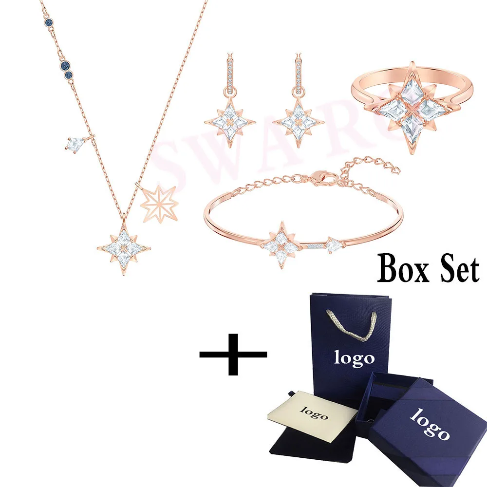 SWA Модный символический комплект со звездами из розового золота, элегантное украшение в виде звезды, Женские Ювелирные изделия с кристаллами, свадебные ювелирные изделия