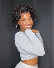 Corte Pixie-Peluca de cabello humano rizado con encaje frontal, pelo afro corto, corte Bob, predespuntado