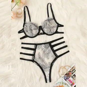 

Women Lingerie Corset Lace Underwire Racy Muslin Sleepwear Underwear Tops and Briefs Sexy Hollow Out Sous Vetement Femme