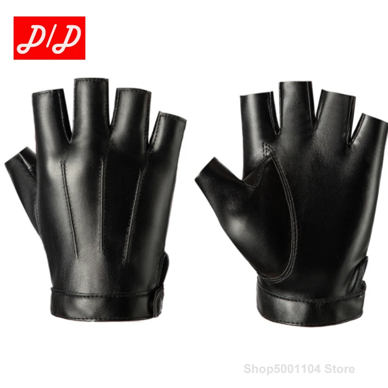 2022 Fashion Half Finger Gloves Men Women PU Leather Fingerless Mitten Black Driving Comfortable Eldiven Guantes G04