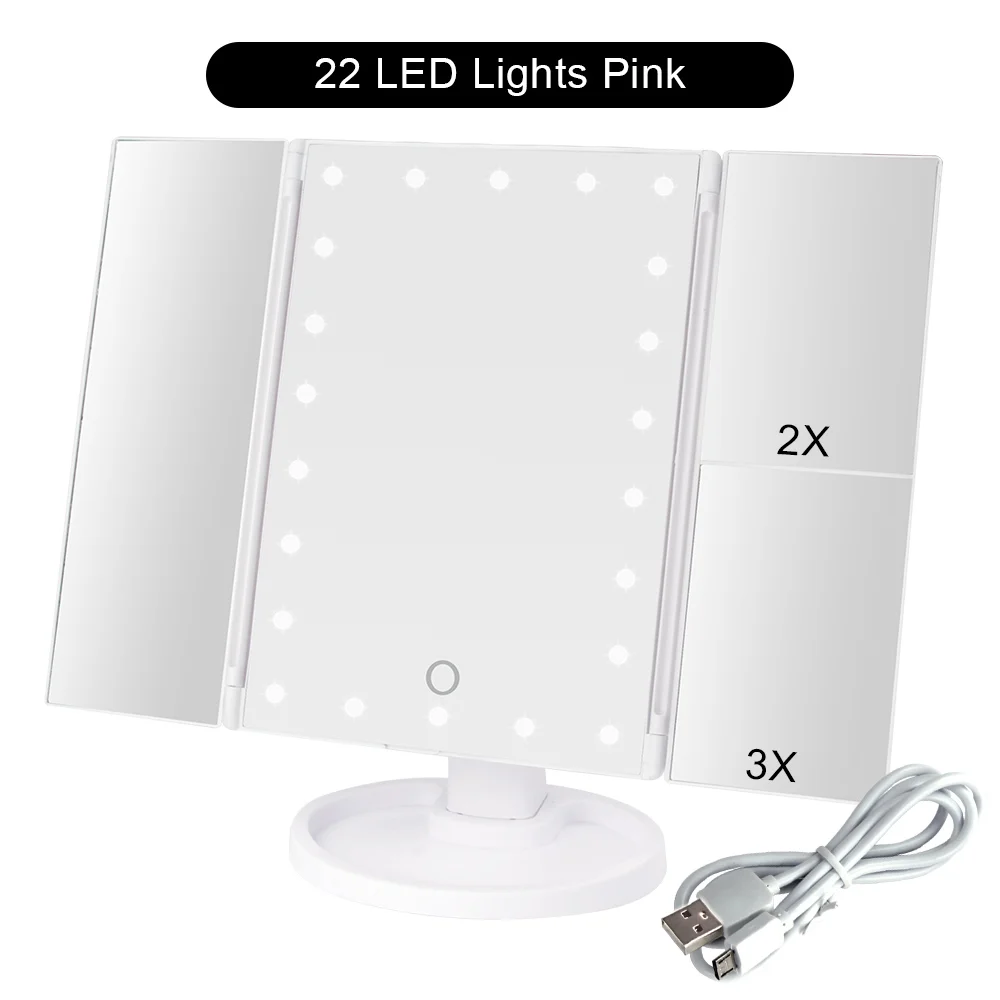 WH 22 Light USB Сенсорный экран 22 светодиодный светильник зеркало для макияжа с косметическим увеличением 1x/2X/3X/10X гибкое зеркало косметическое регулируемое двойное питание - Цвет: WH 22 Light USB