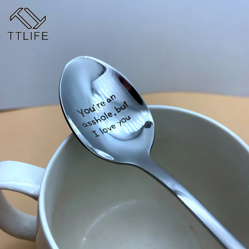 

TTLIFE Good Morning Beautiful/Handsome Couples Spoon Long Handle Coffee Tea Ice Cream Tableware Valentine New Year Household