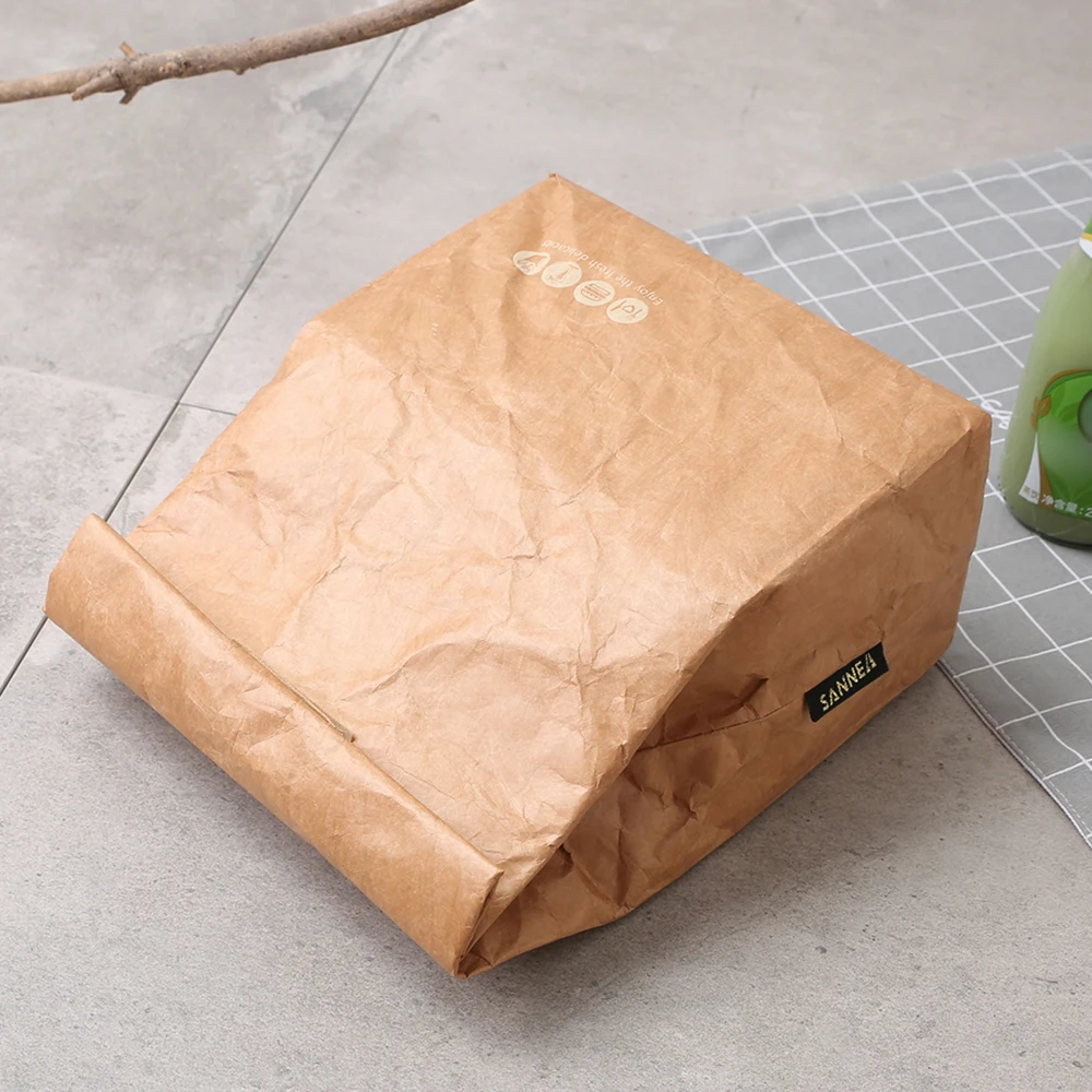 2 Packs Insulated Lunch Bag Eco-friendly Picnic Bag Leakproof Brown Paper Picnic Bags Reusable Paper Bento Pouch
