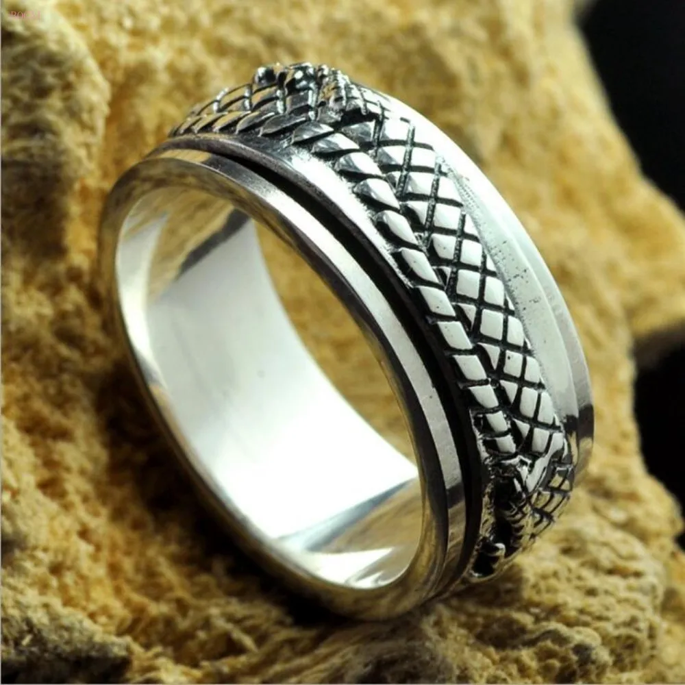 Dragon luck S925 Серебряное Кольцо мужское персонализированное серебряное кольцо вращающееся широкое кольцо для мужчин властное Ретро мода стиль