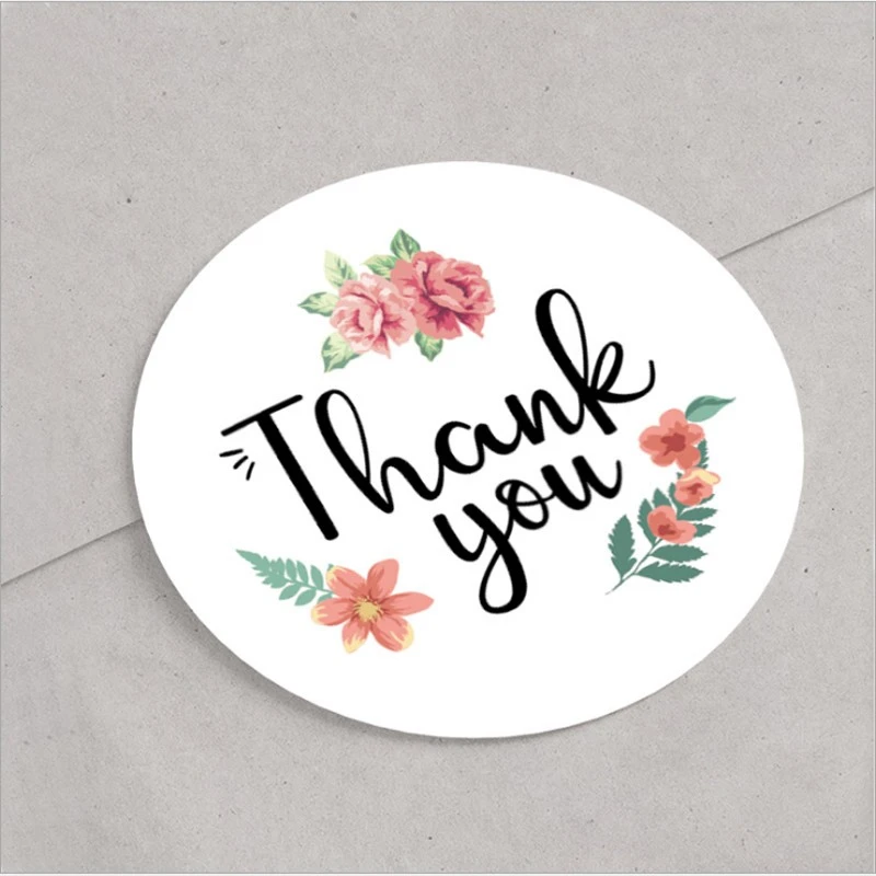 Gift Envelope Seal Stickers Thank You Round Labels Vintage Flowers Wedding Party