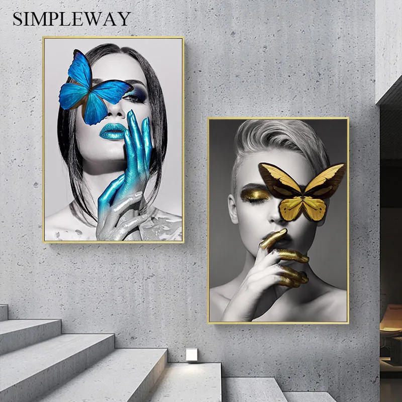 Butterfly Girl Woman Abstract Posters and Prints Canvas Wall Art Painting Modern Artwork Picture for Living Room Decoration | Дом и сад