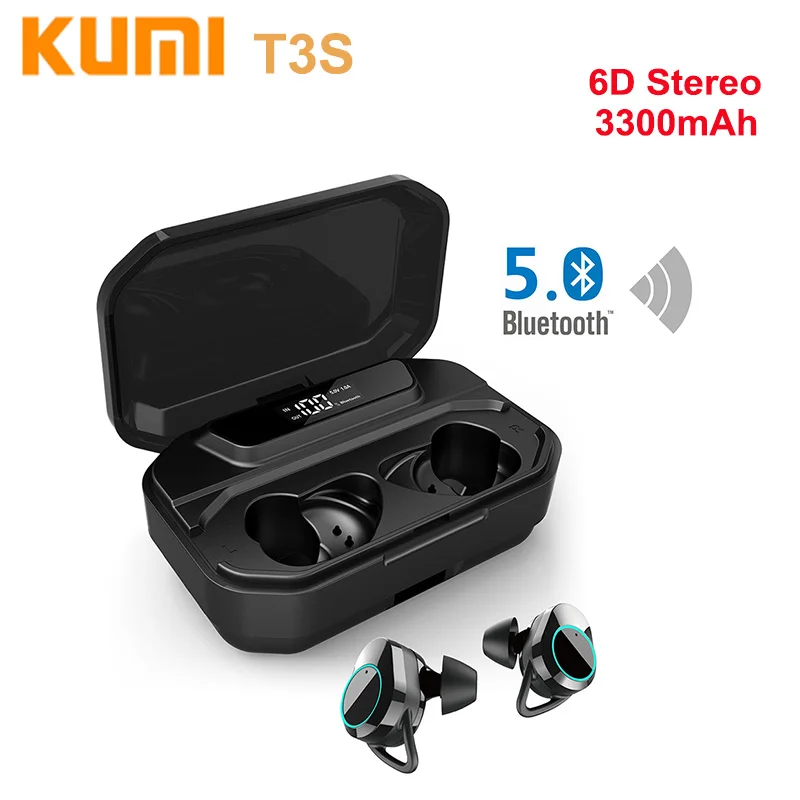 

Original KUMI T3S 6D Stereo Earphones Bluetooth5.0 3300mAh Power Bank Digital Display Waterproof Noise Reduction For Android IOS