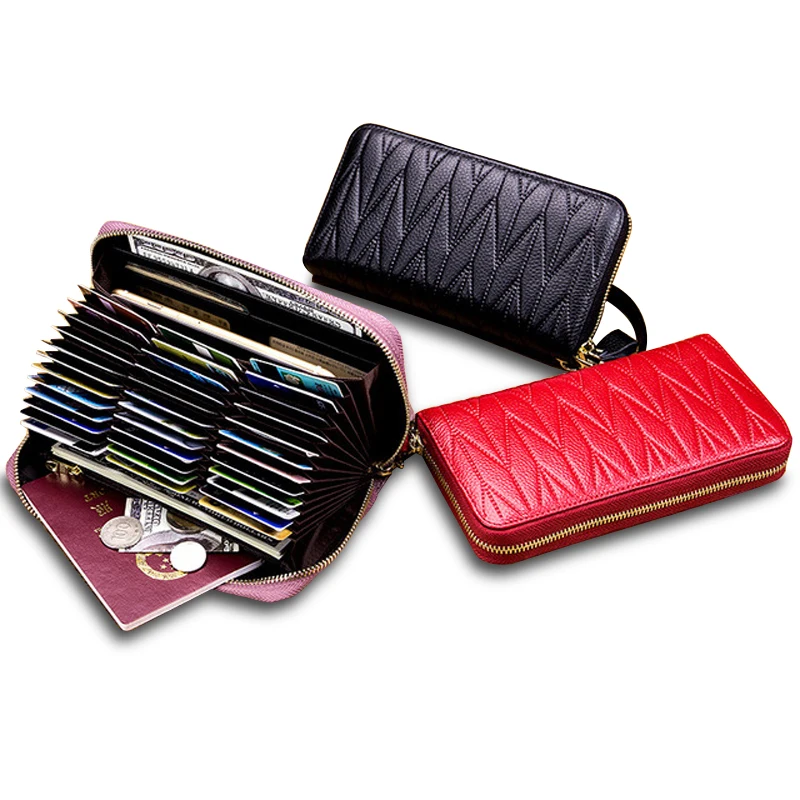 

New Women Genuine Cow Leather Wallets Female Long Purses Ladies Phone Wallet Passport Card Holders Big Capacity Clutch Carteras